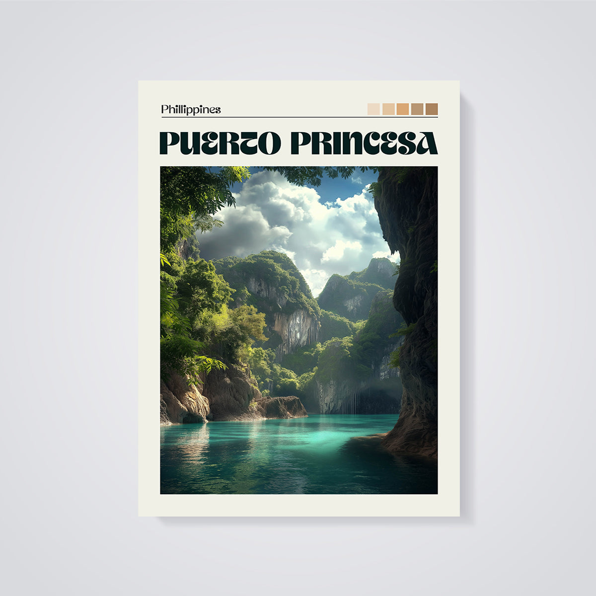 Puerto Princesa Philippines Lagoon Print unframed on a grey background