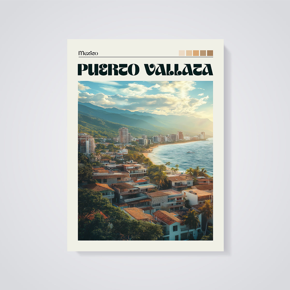 Puerto Vallarta Coastal City Print unframed on a grey background