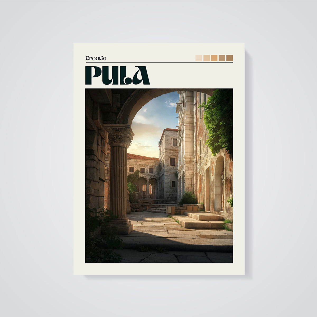 Pula Historic Archway Print unframed on a grey background