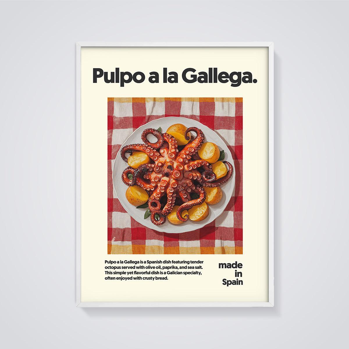 Pulpo a la Gallega Print framed in white on a grey background