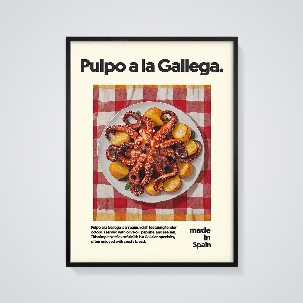 Pulpo a la Gallega Print framed in black on a grey background