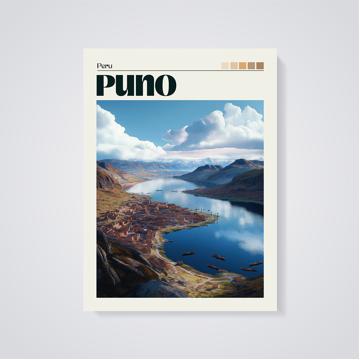 Puno Lake Cityscape Print unframed on a grey background