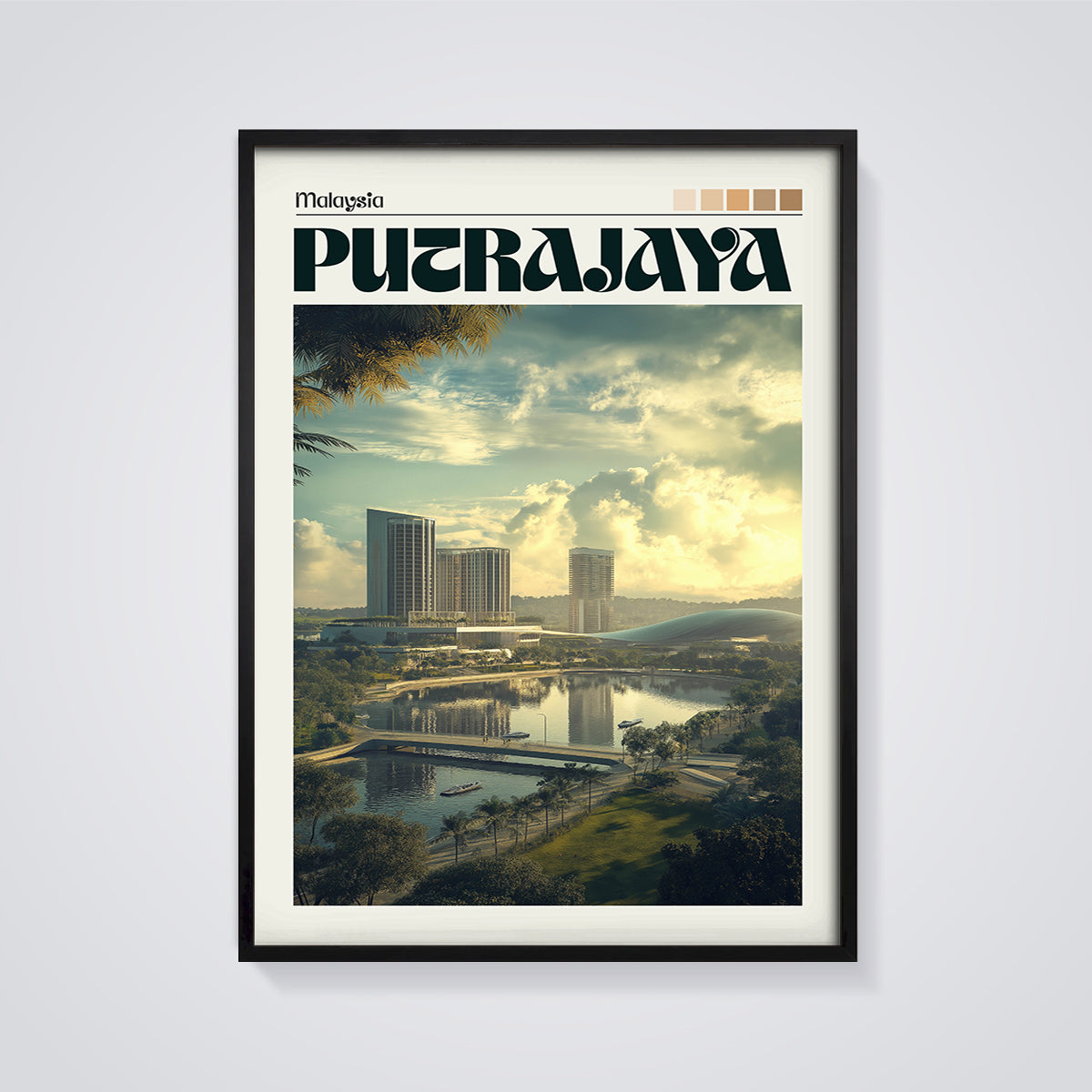 Putrajaya Malaysia Cityscape Print framed in black on a grey background