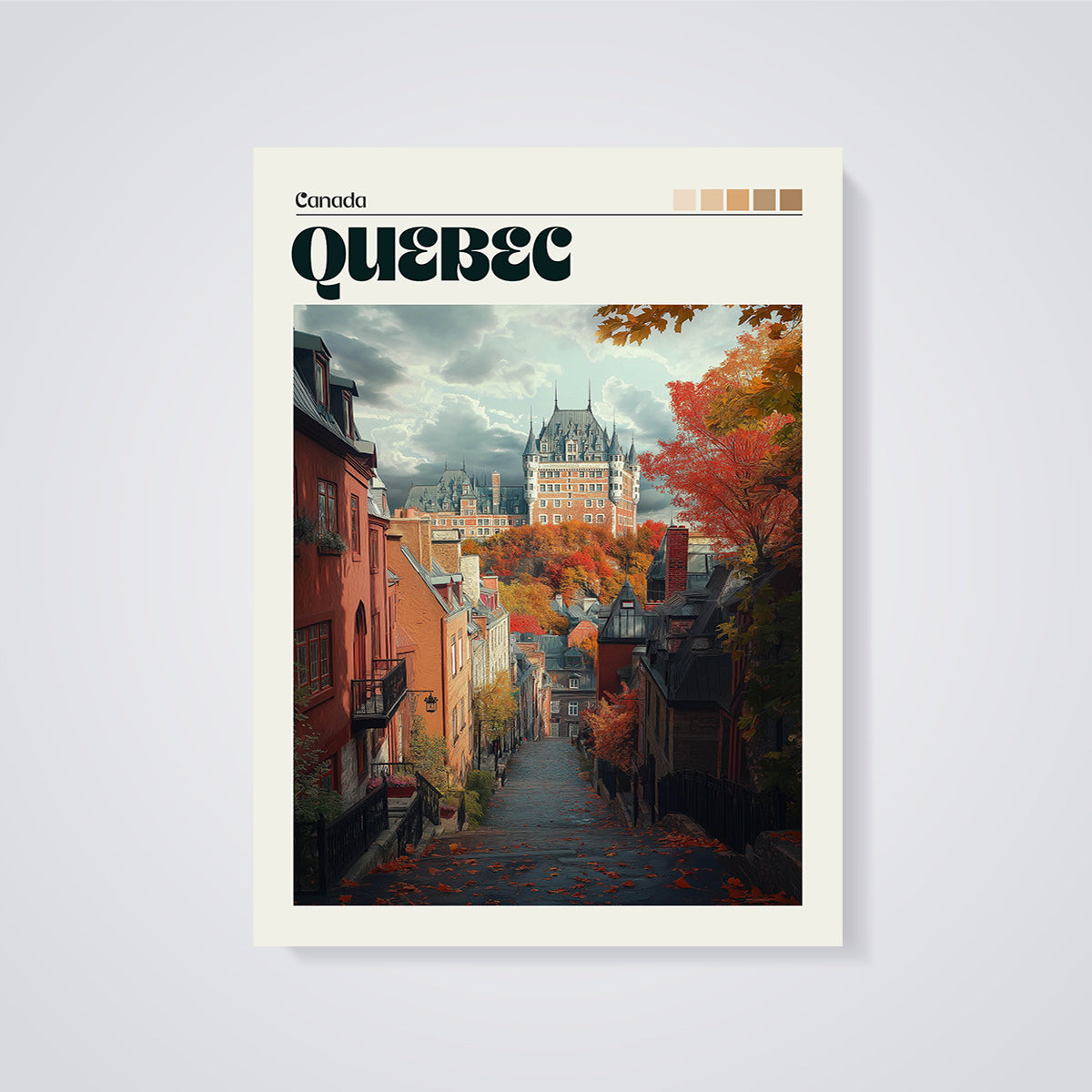Quebec City Autumn View Print unframed on a grey background