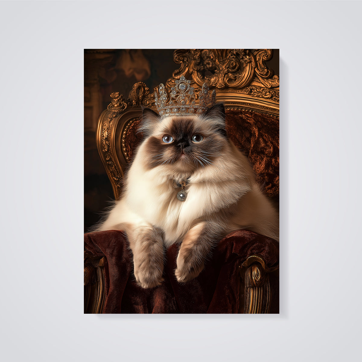 Queen Cat Portrait Print unframed on a grey background