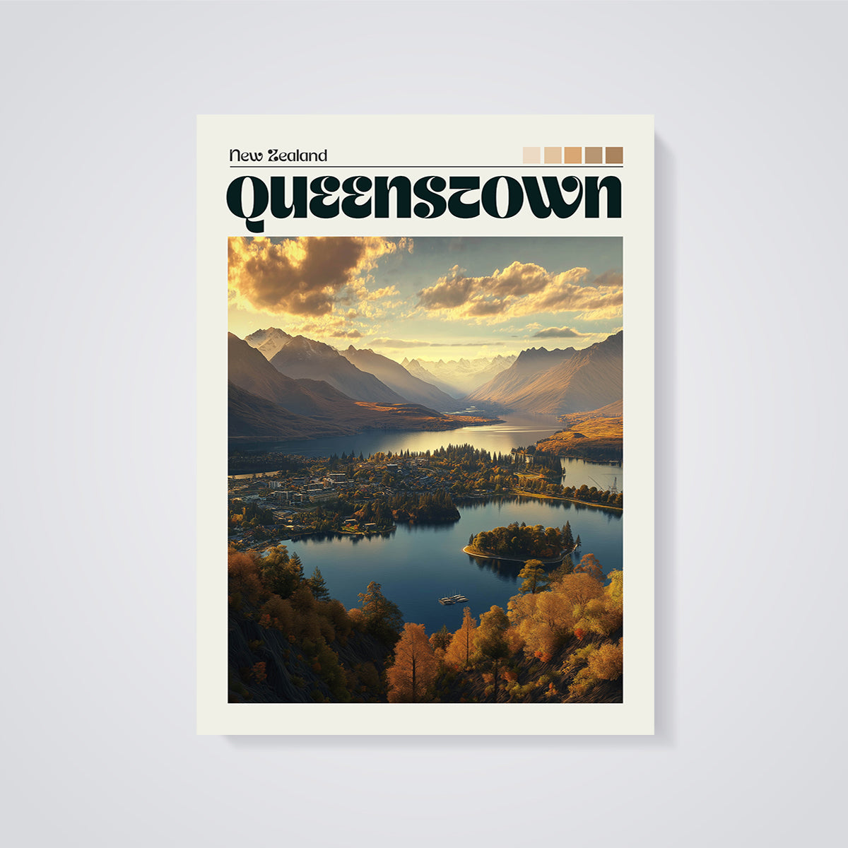 Queenstown Autumn Lake Print unframed on a grey background