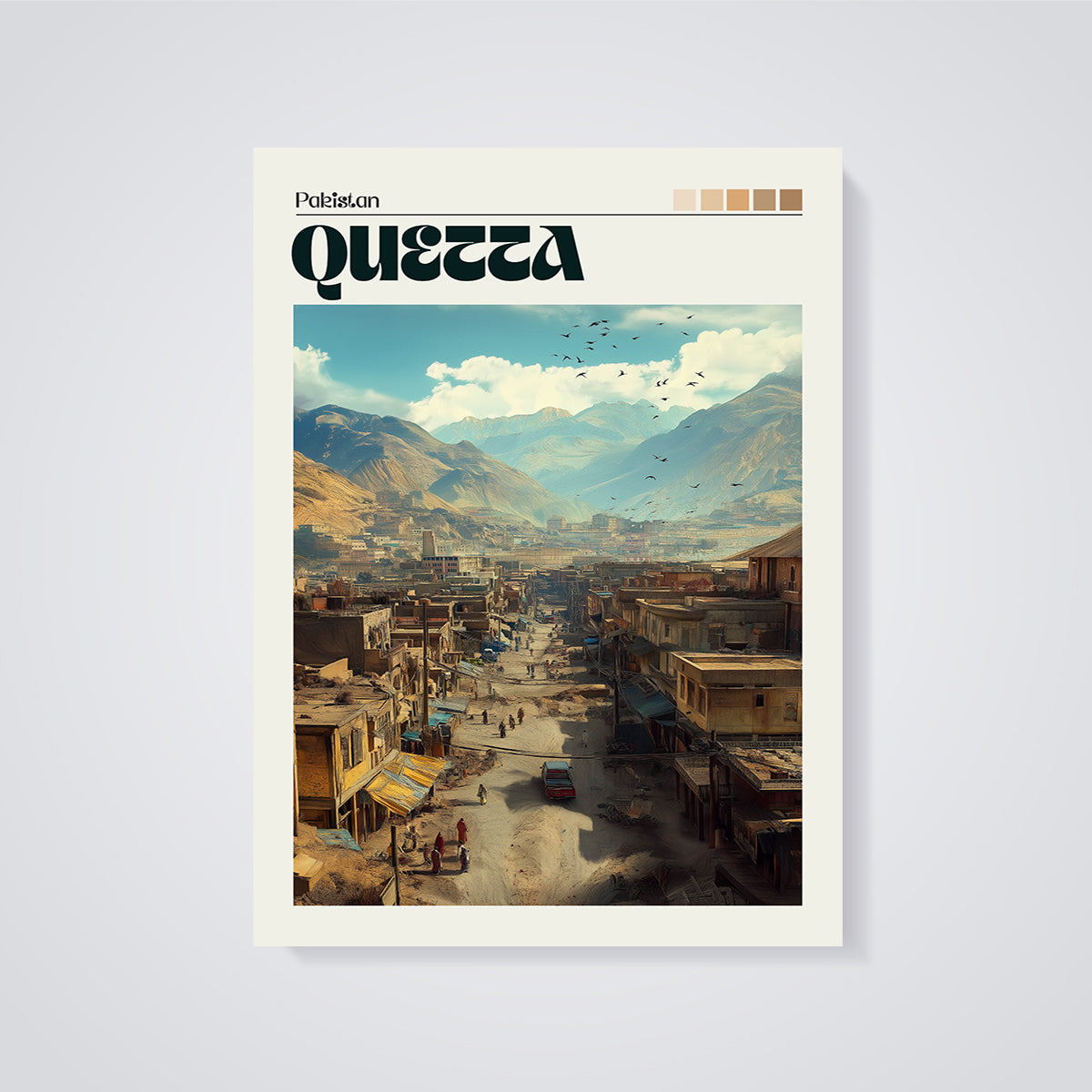 Quetta Pakistan Cityscape Print unframed on a grey background