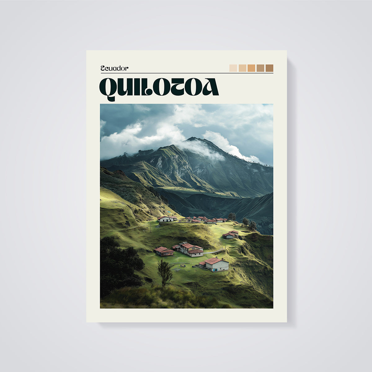 Quilotoa, Ecuador Village Print unframed on a grey background