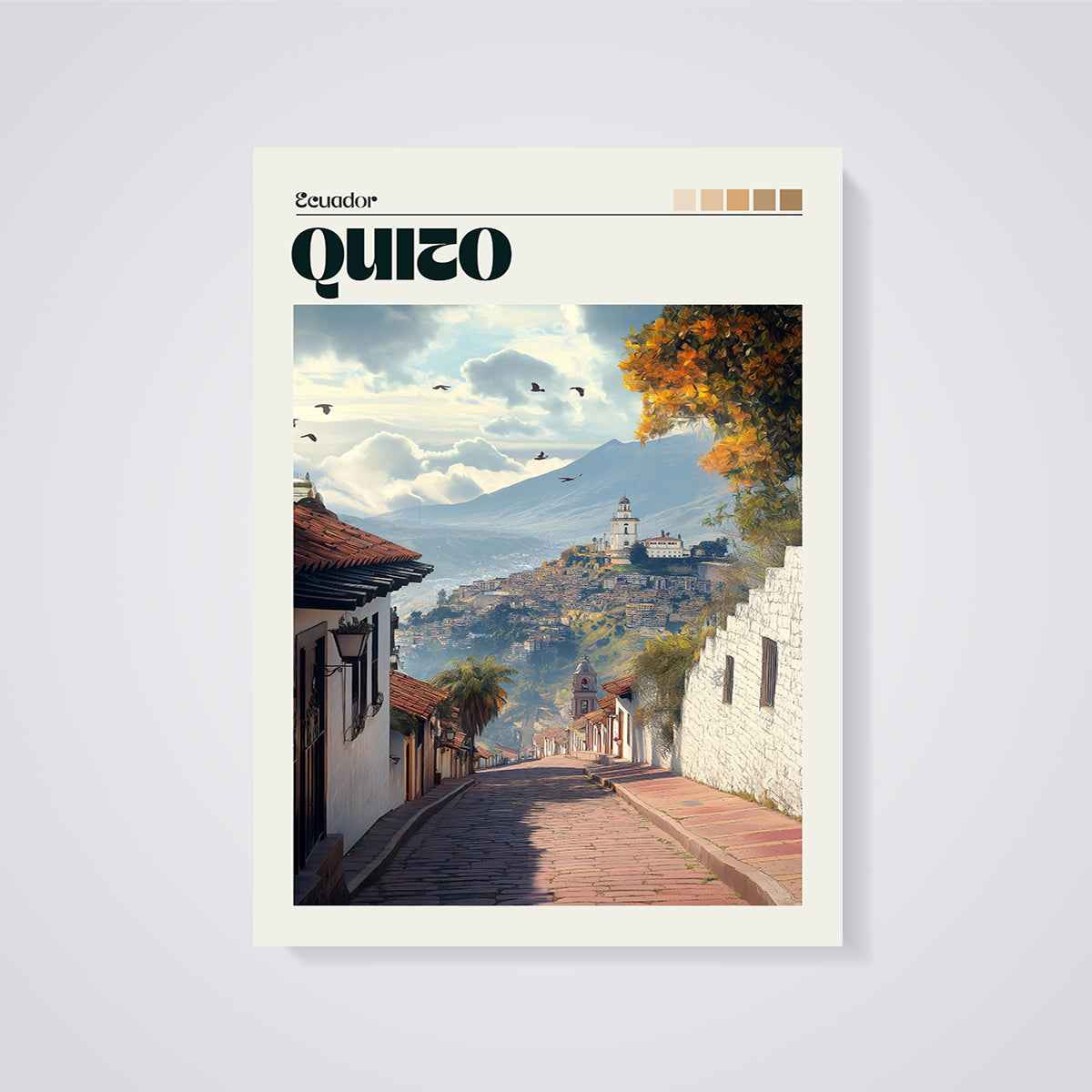 Quito Ecuador Street View Print unframed on a grey background