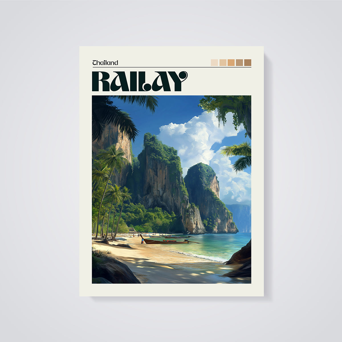 Railay Beach Thailand Print unframed on a grey background