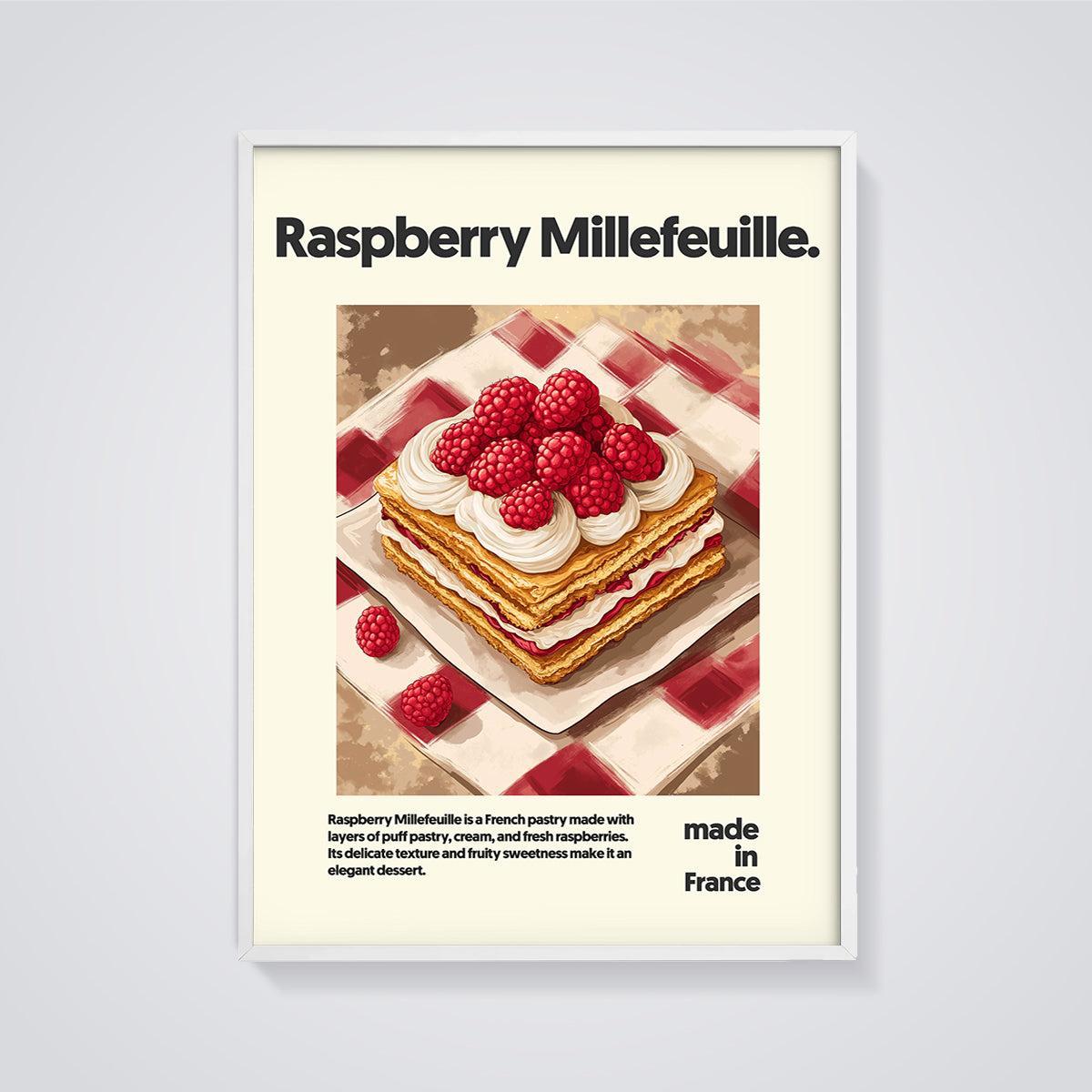 Raspberry Millefeuille Print framed in white on a grey background