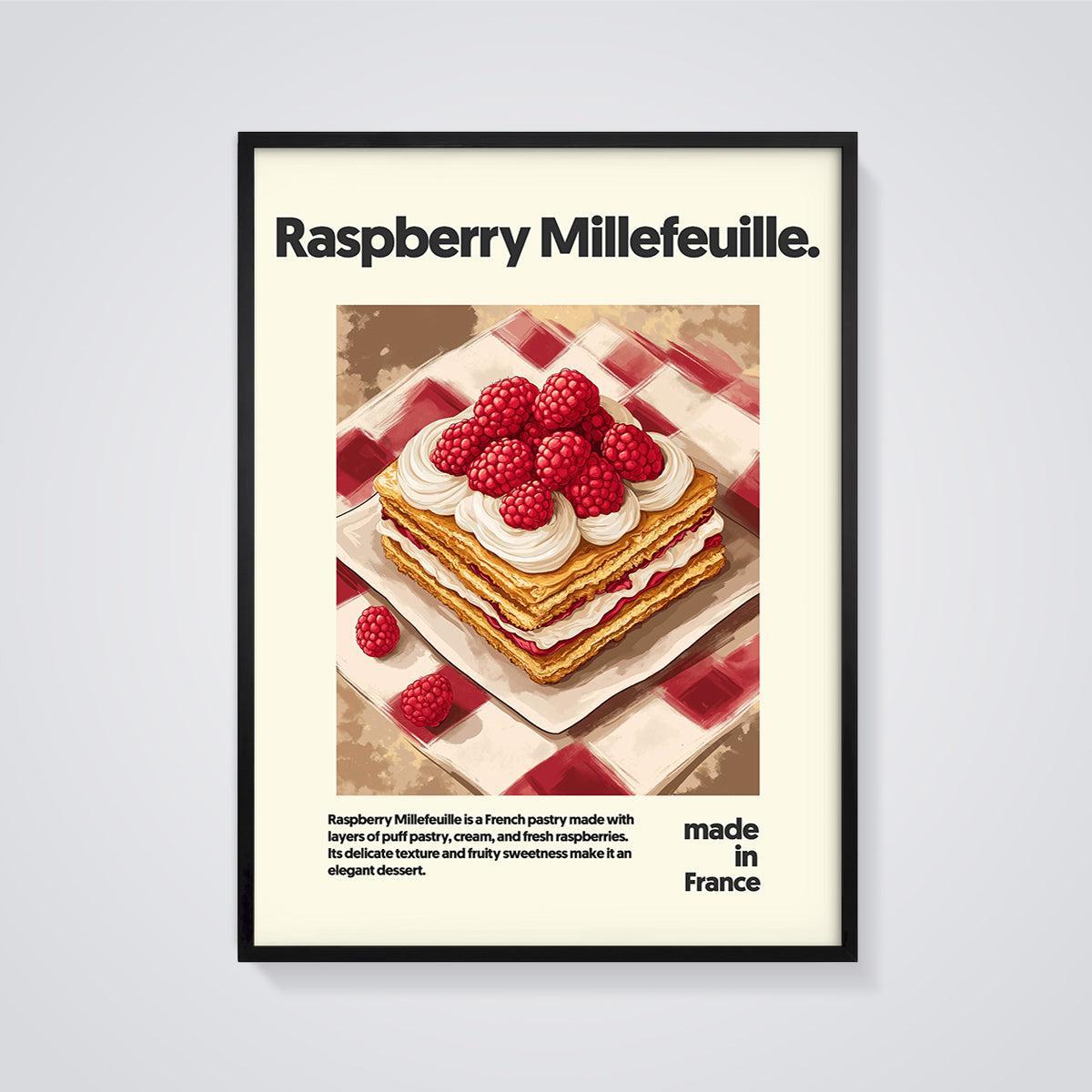 Raspberry Millefeuille Print framed in black on a grey background