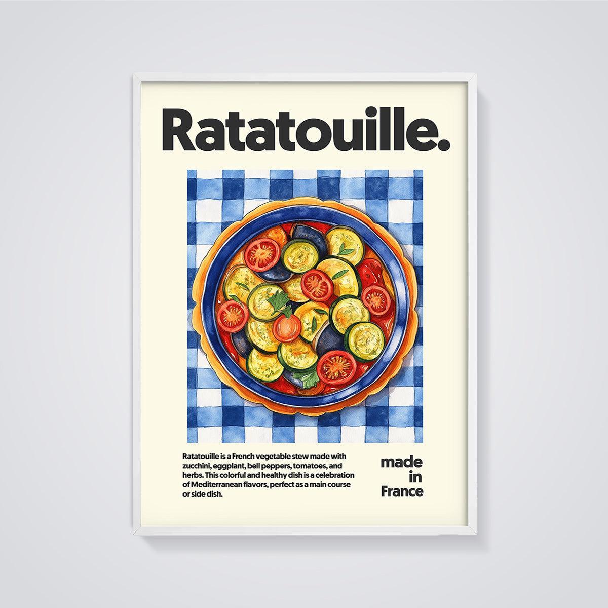 Ratatouille Dish Print framed in white on a grey background