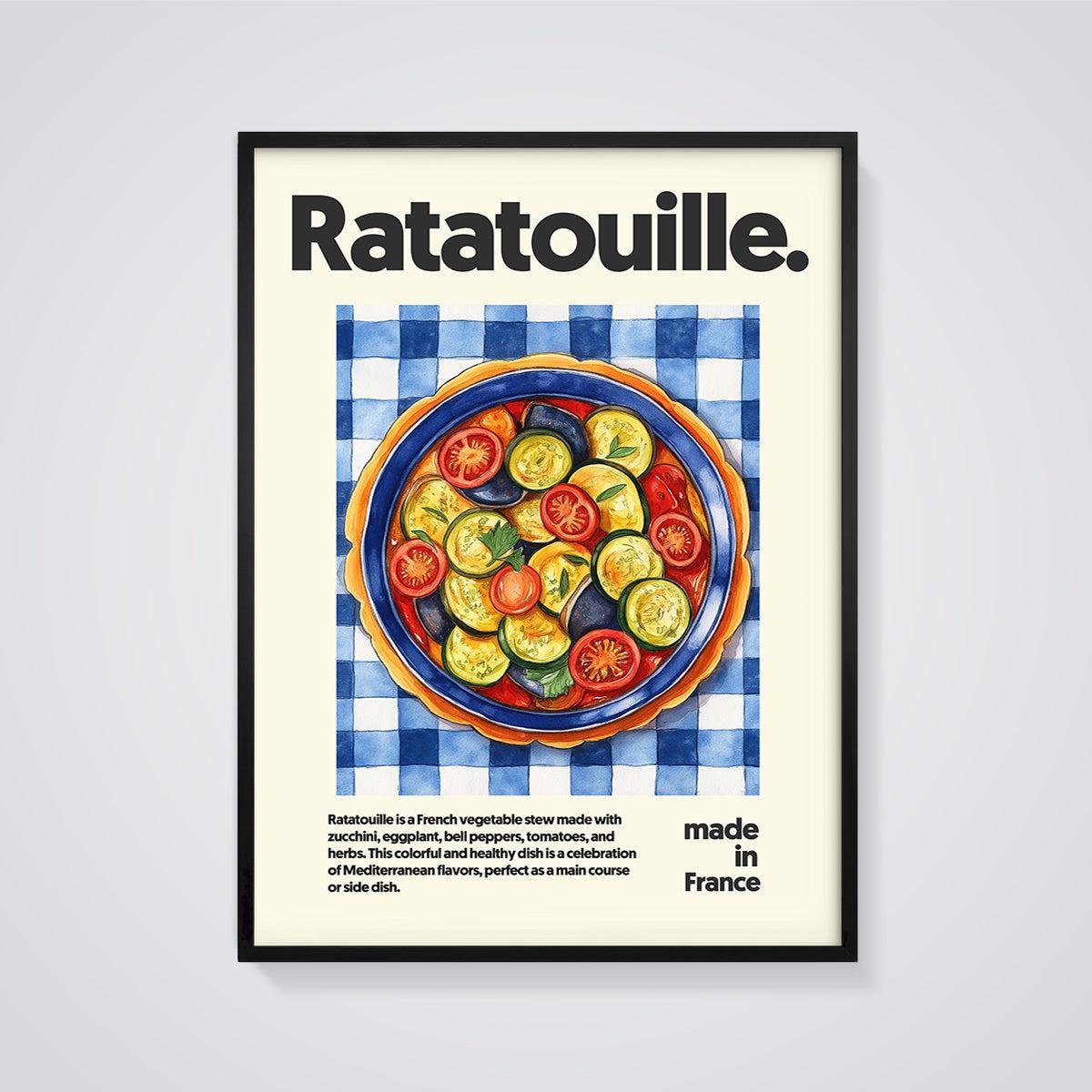 Ratatouille Dish Print framed in black on a grey background