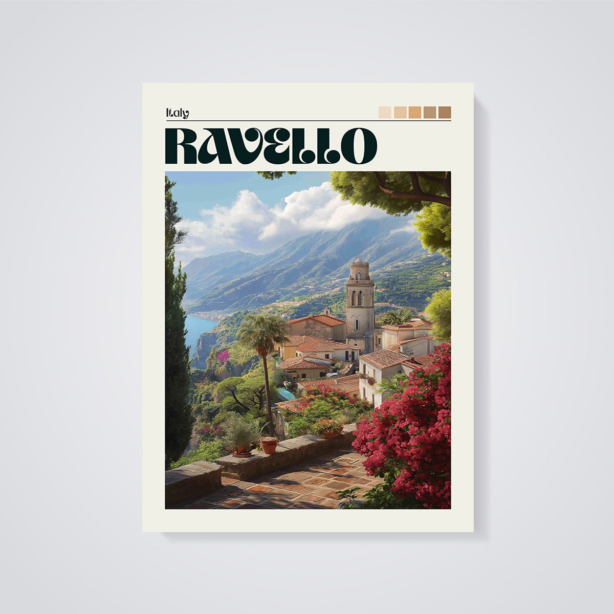Ravello Italy Scenic View Print unframed on a grey background