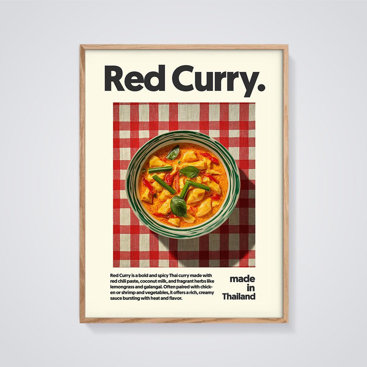Red Curry Print framed in oak on a grey background