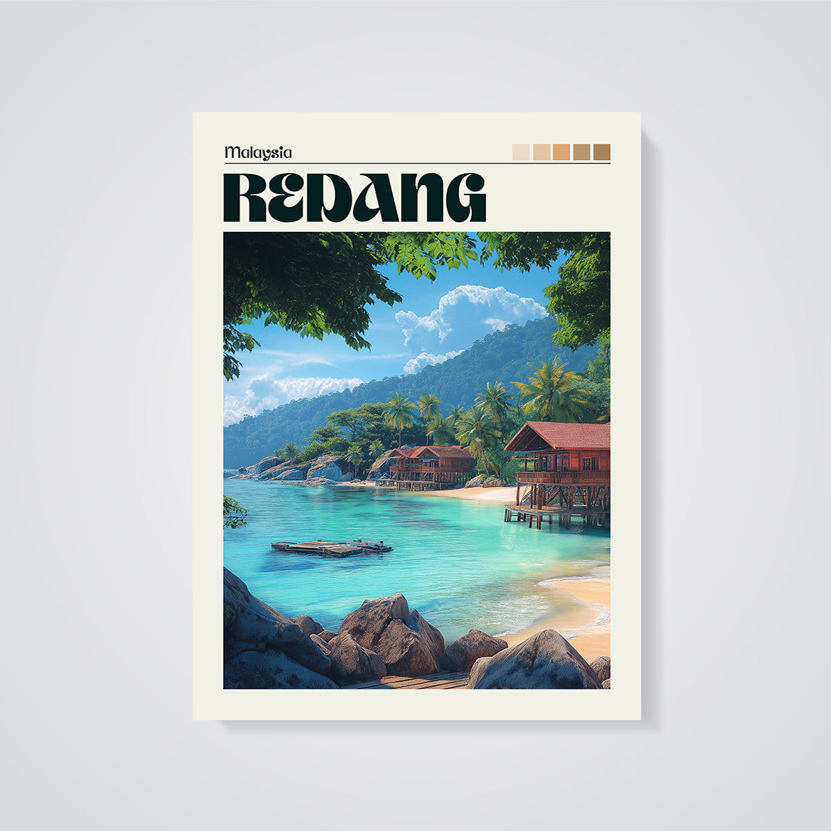 Redang Island Stilt Houses Print unframed on a grey background