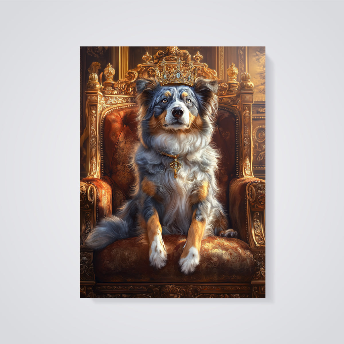 Regal Australian Shepherd King Print unframed on a grey background