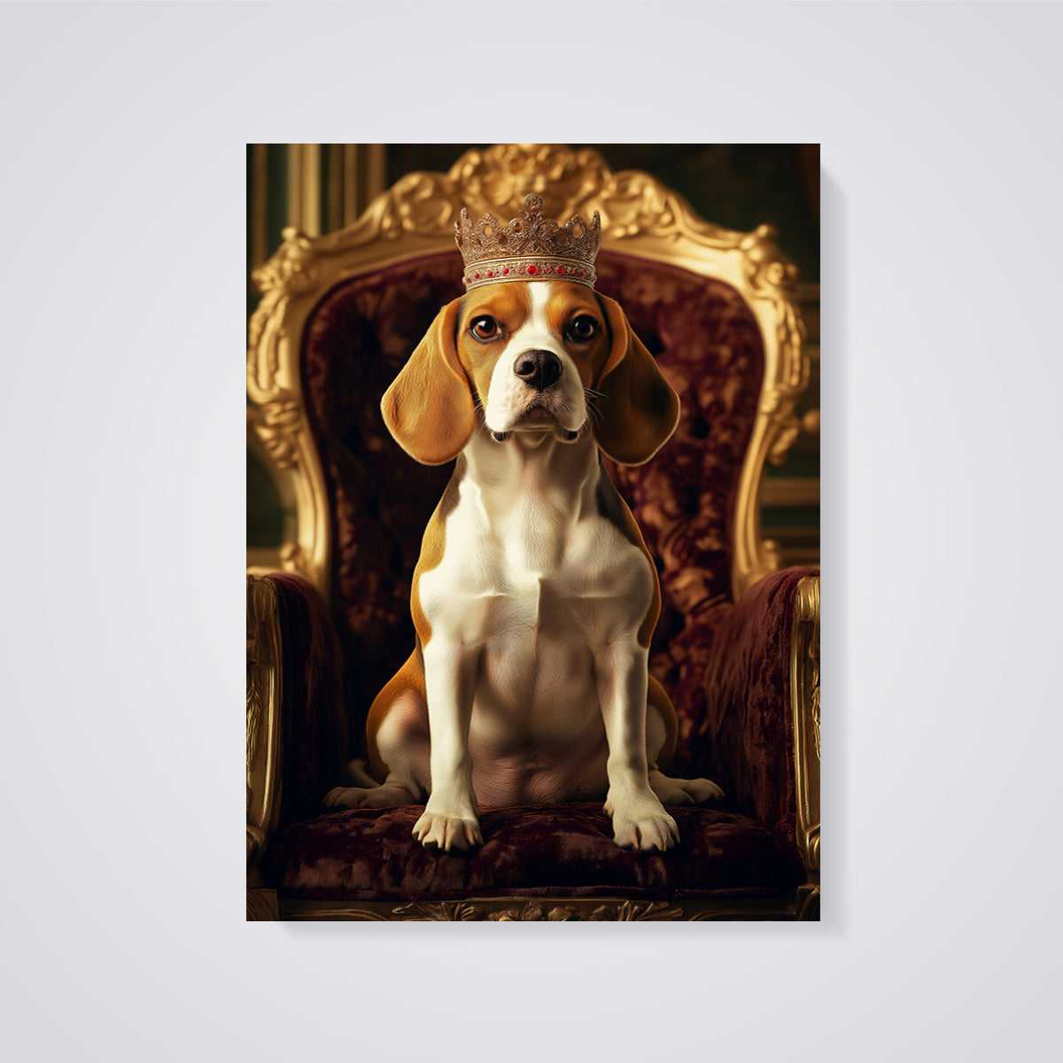 Regal Beagle Print unframed on a grey background