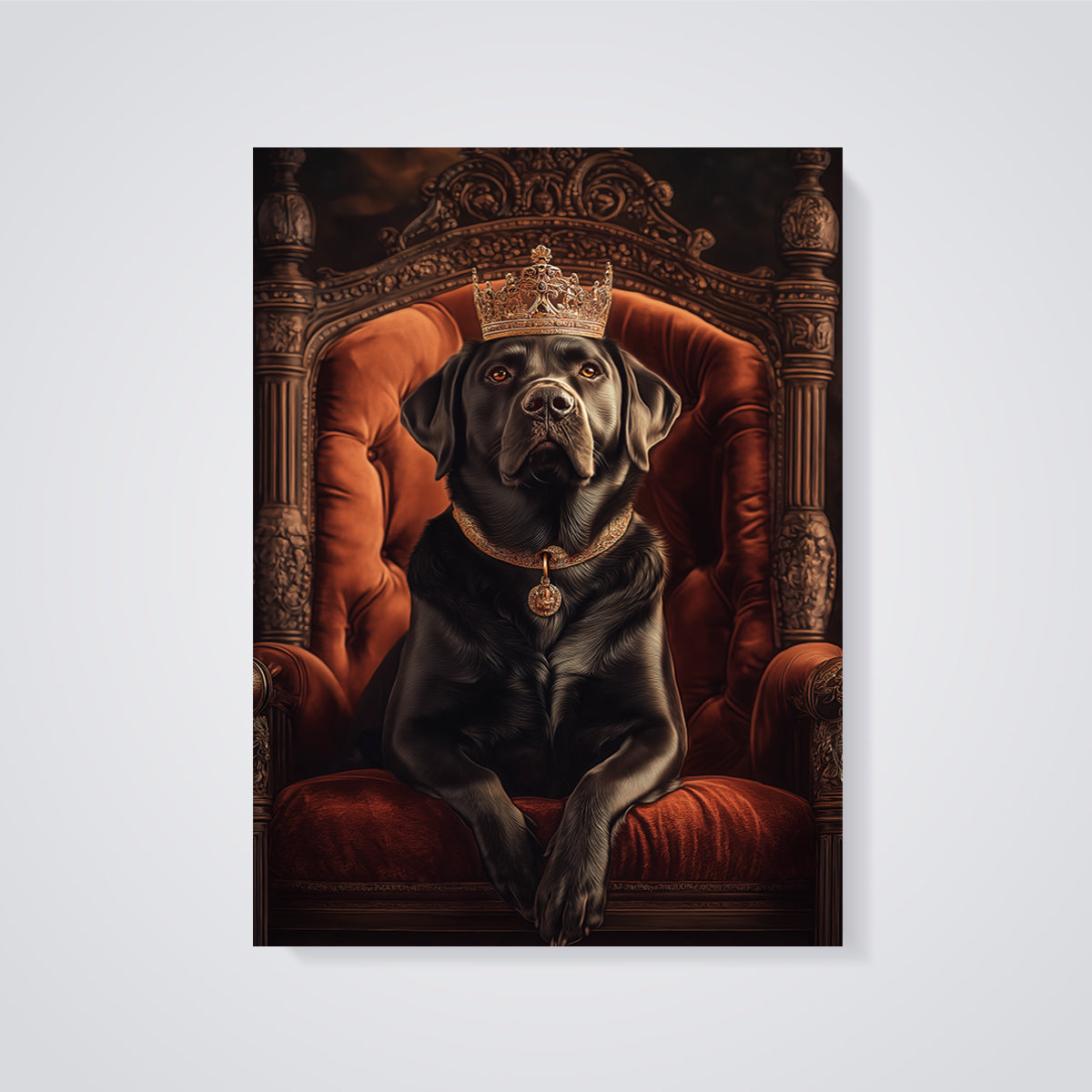 Regal Black Labrador King Print unframed on a grey background