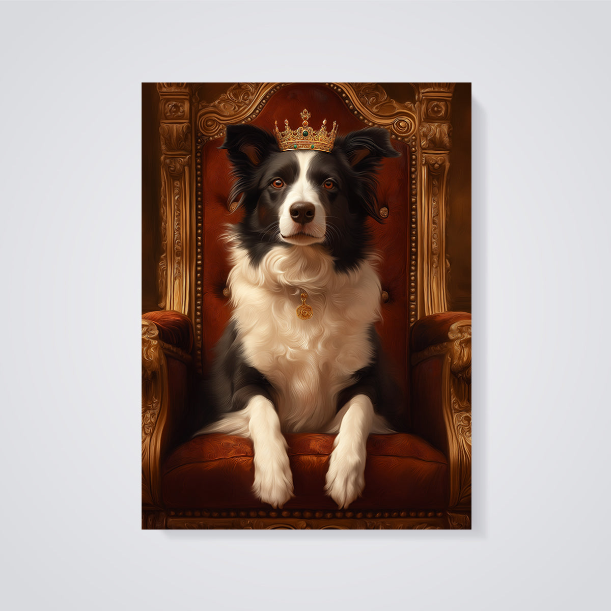 Regal Border Collie Throne Print unframed on a grey background