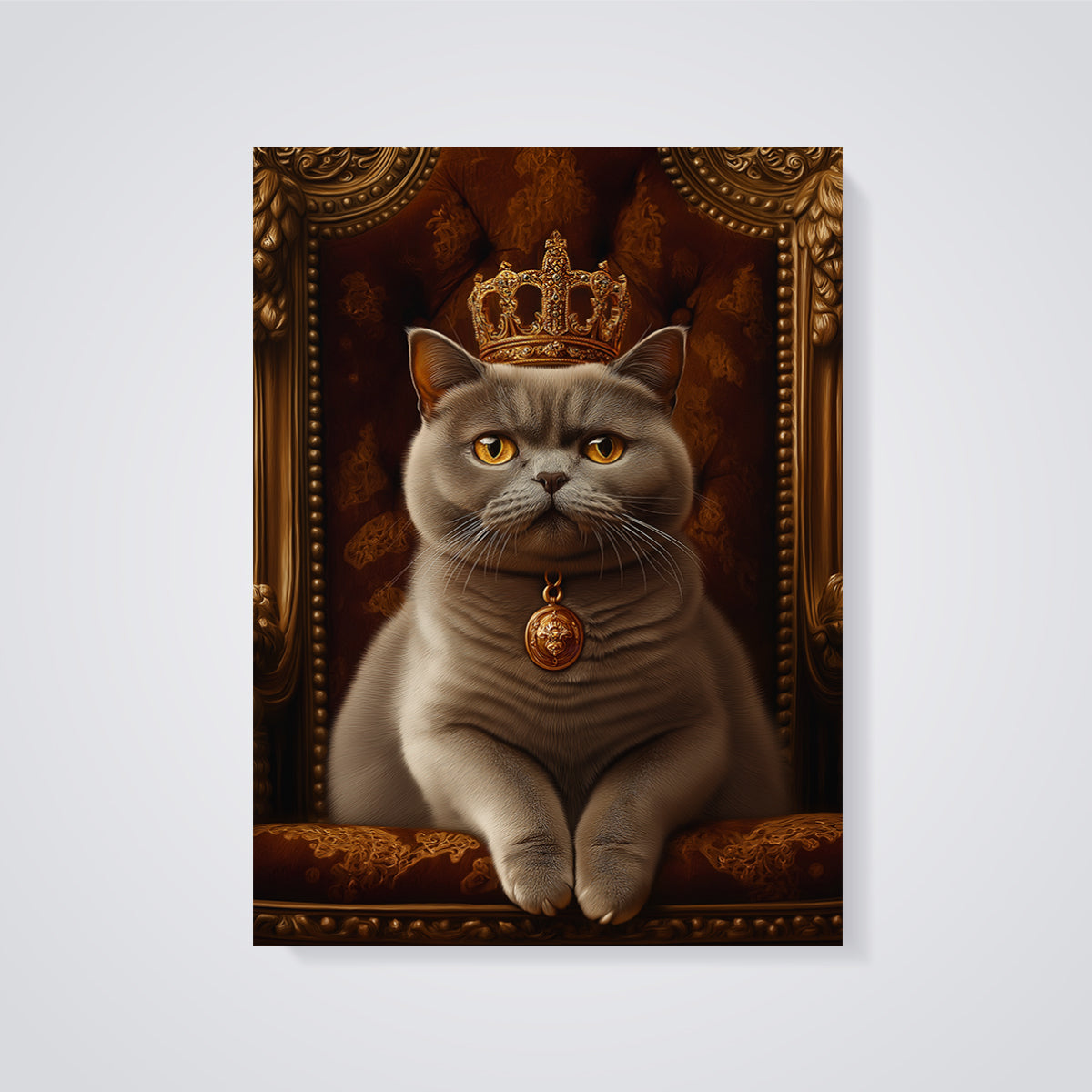 Regal Cat King Throne Print unframed on a grey background