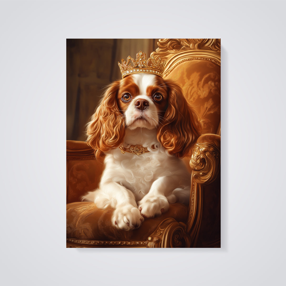 Regal Cavalier King Charles Print unframed on a grey background