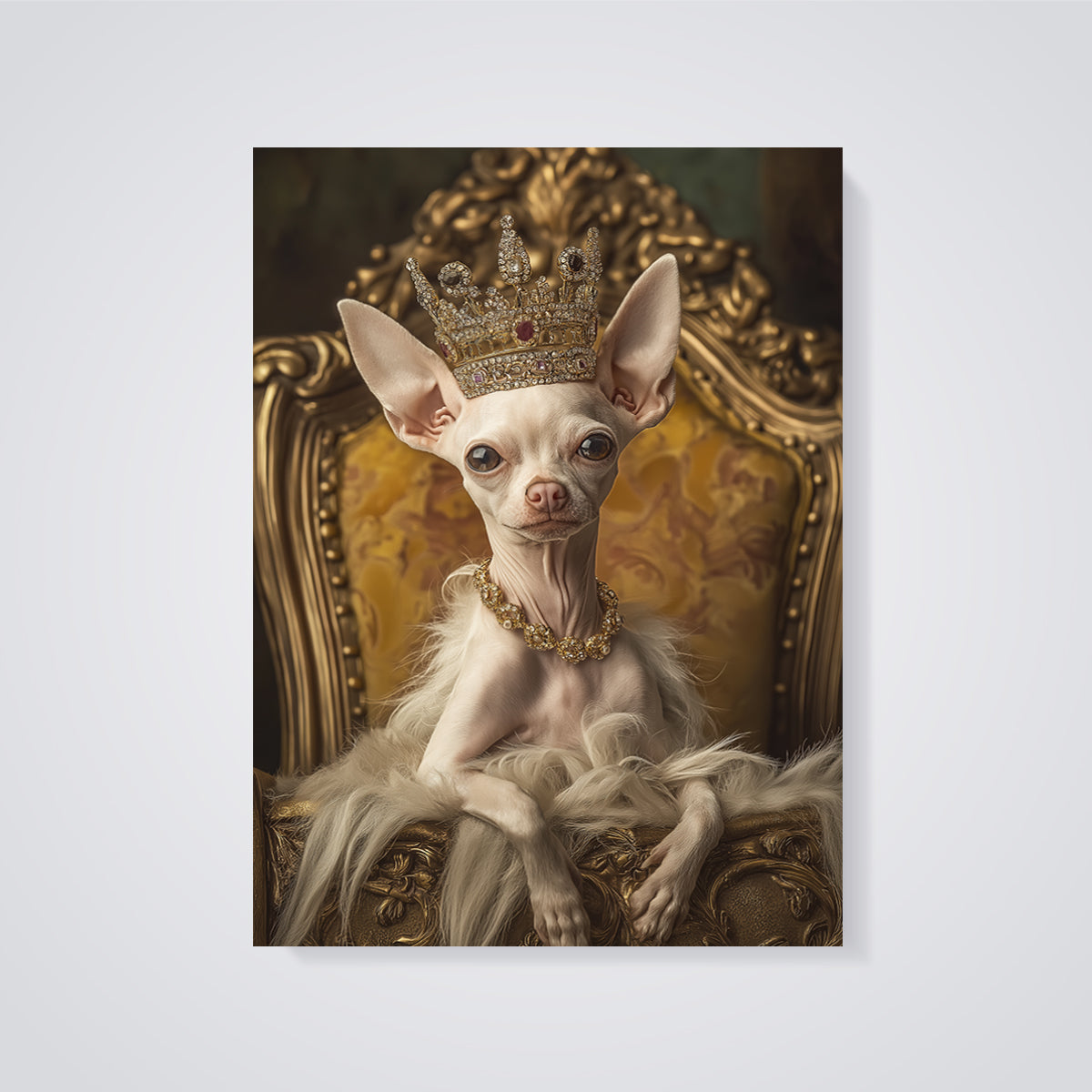 Regal Chihuahua Queen Print unframed on a grey background