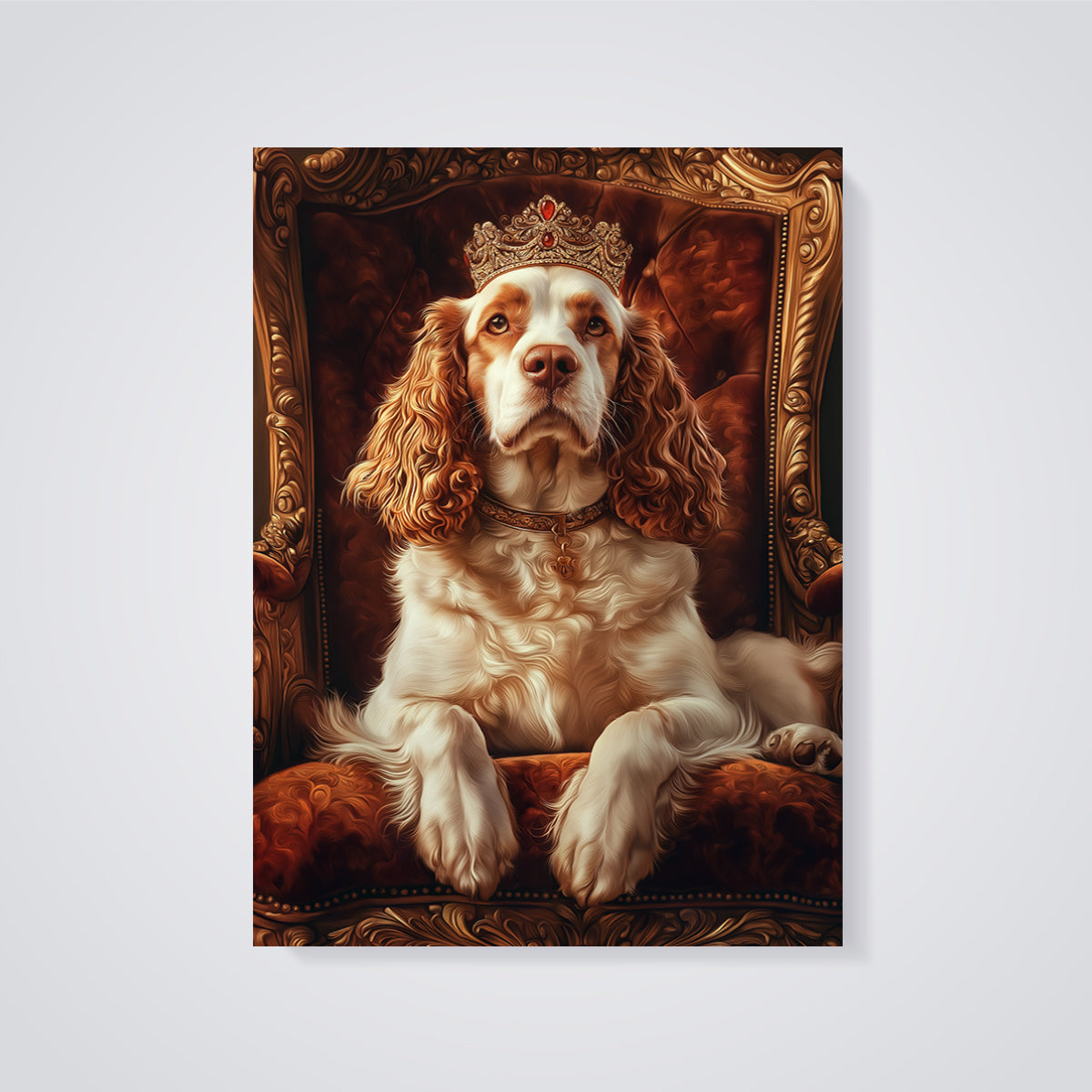 Regal Crowned Dog Portrait Print unframed on a grey background