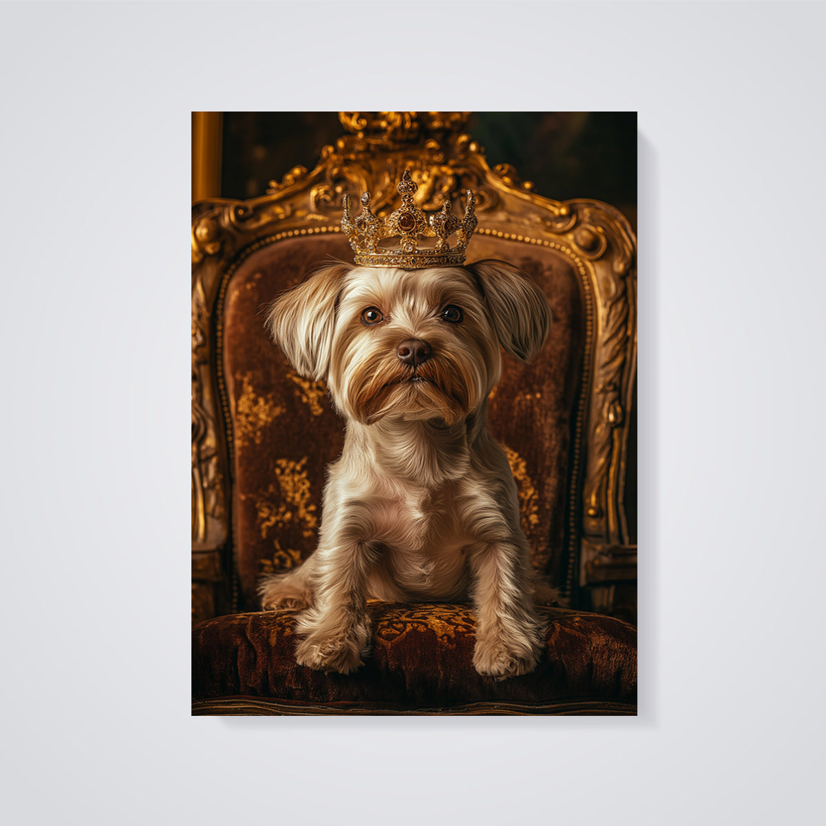 Regal Dog King Portrait Print unframed on a grey background