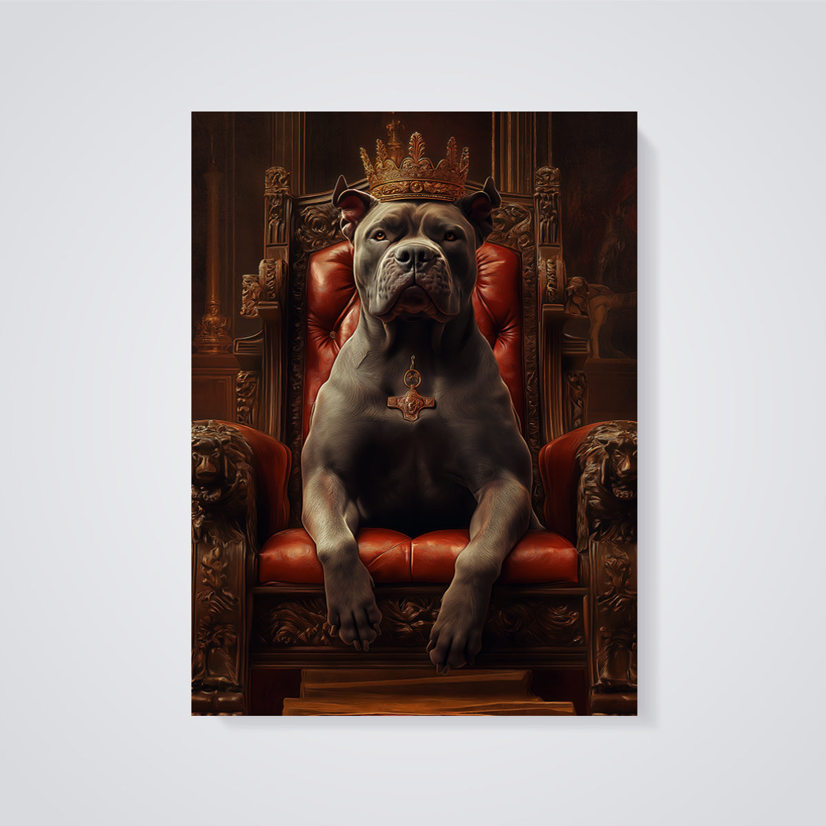 Regal Dog King Print unframed on a grey background