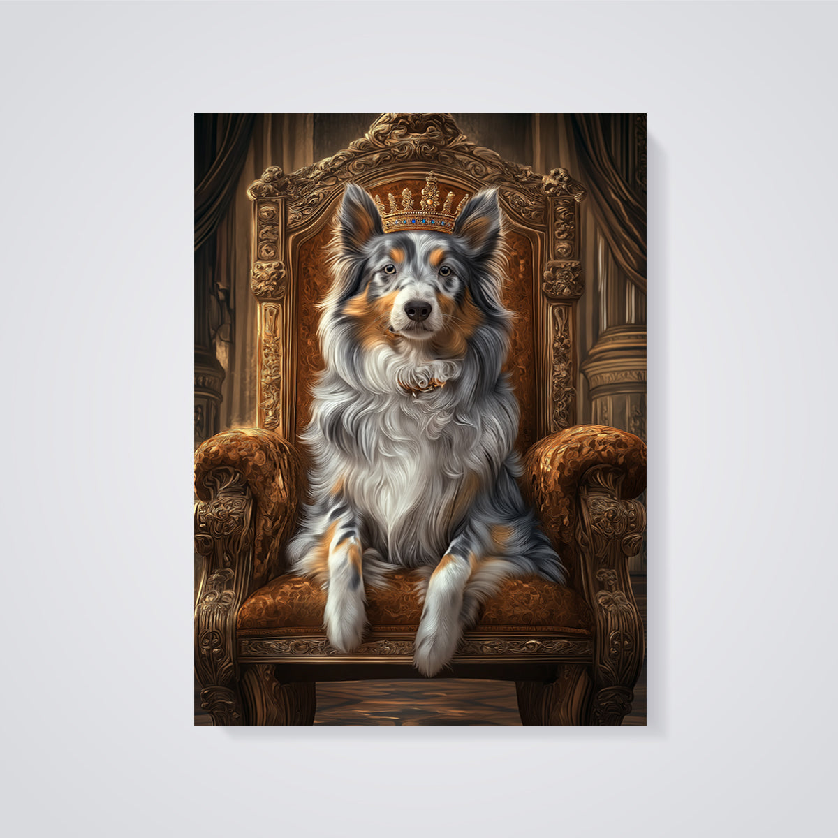Regal Dog Throne Print unframed on a grey background