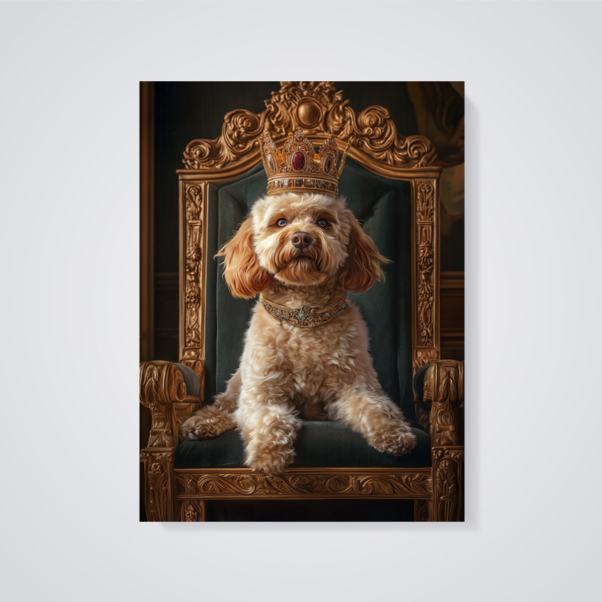 Regal Dog Throne Print Art unframed on a grey background