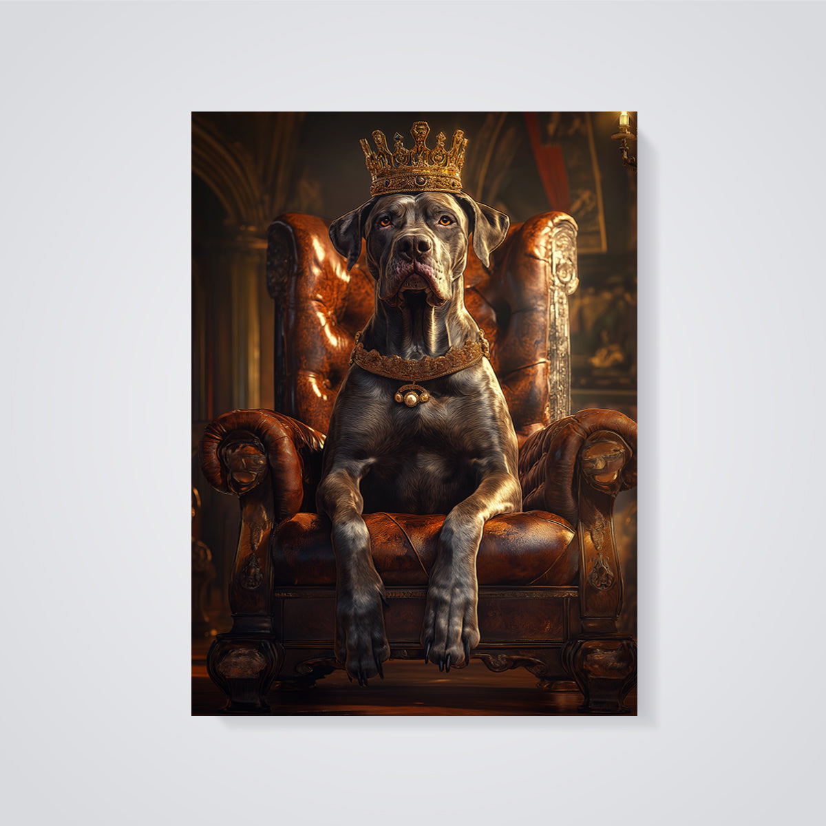Regal Dog Throne Print Poster unframed on a grey background