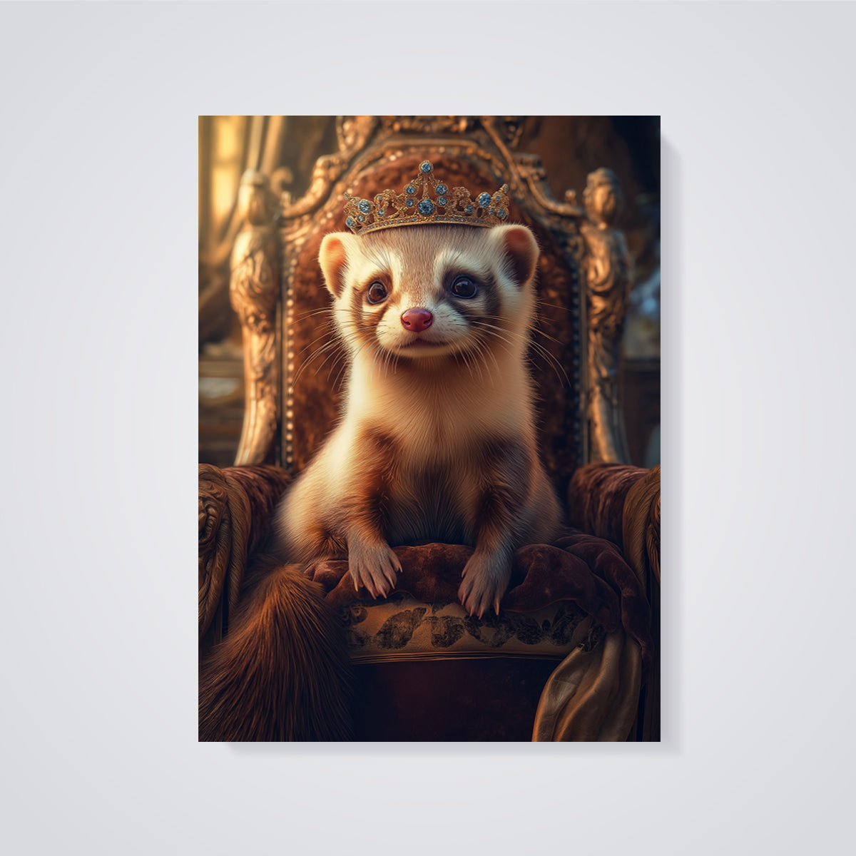 Regal Ferret King Print unframed on a grey background