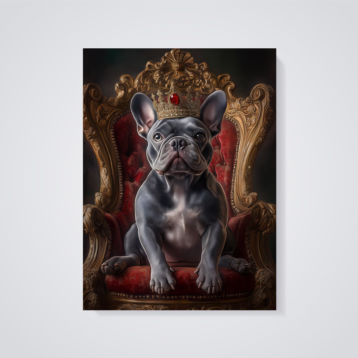Regal French Bulldog Print unframed on a grey background