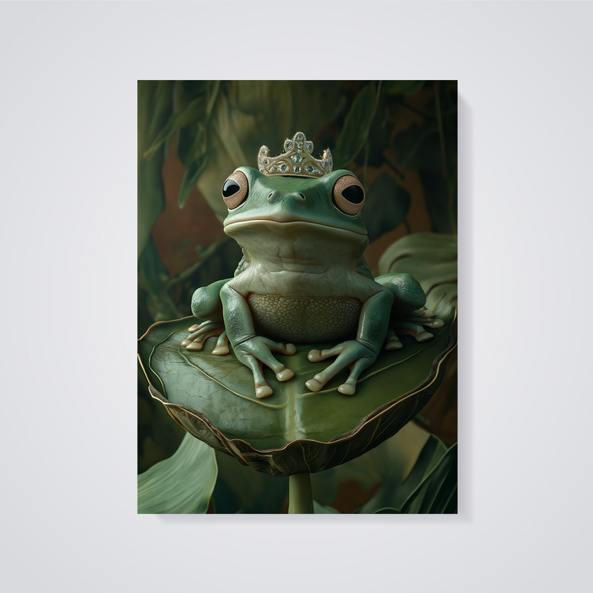 Regal Frog King Print unframed on a grey background