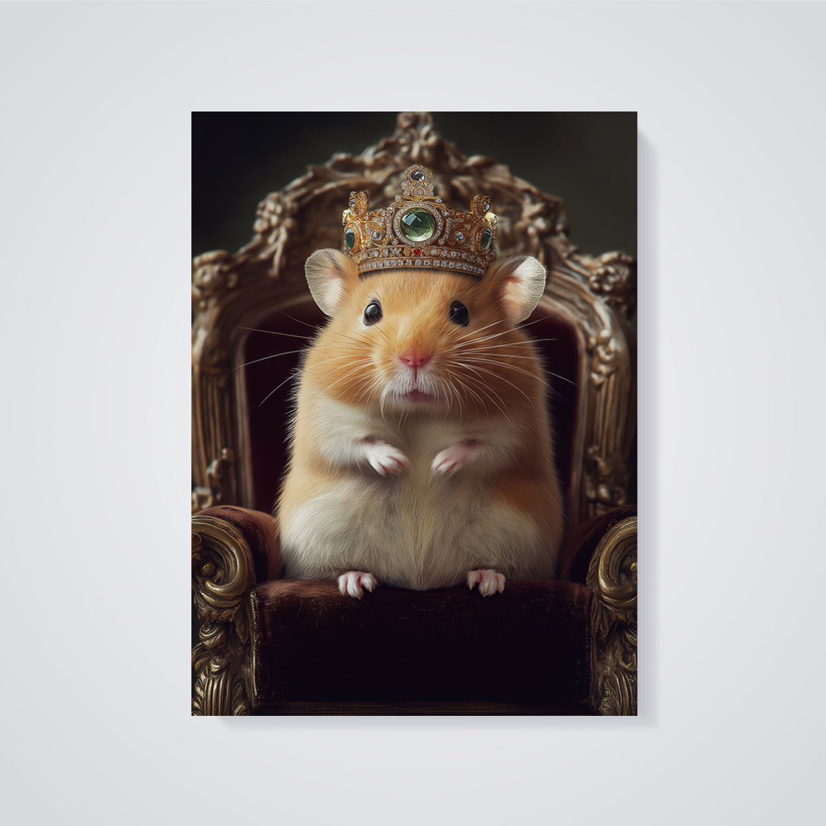 Regal Hamster King Print unframed on a grey background