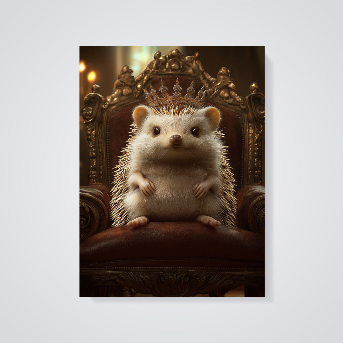 Regal Hedgehog Portrait Print unframed on a grey background