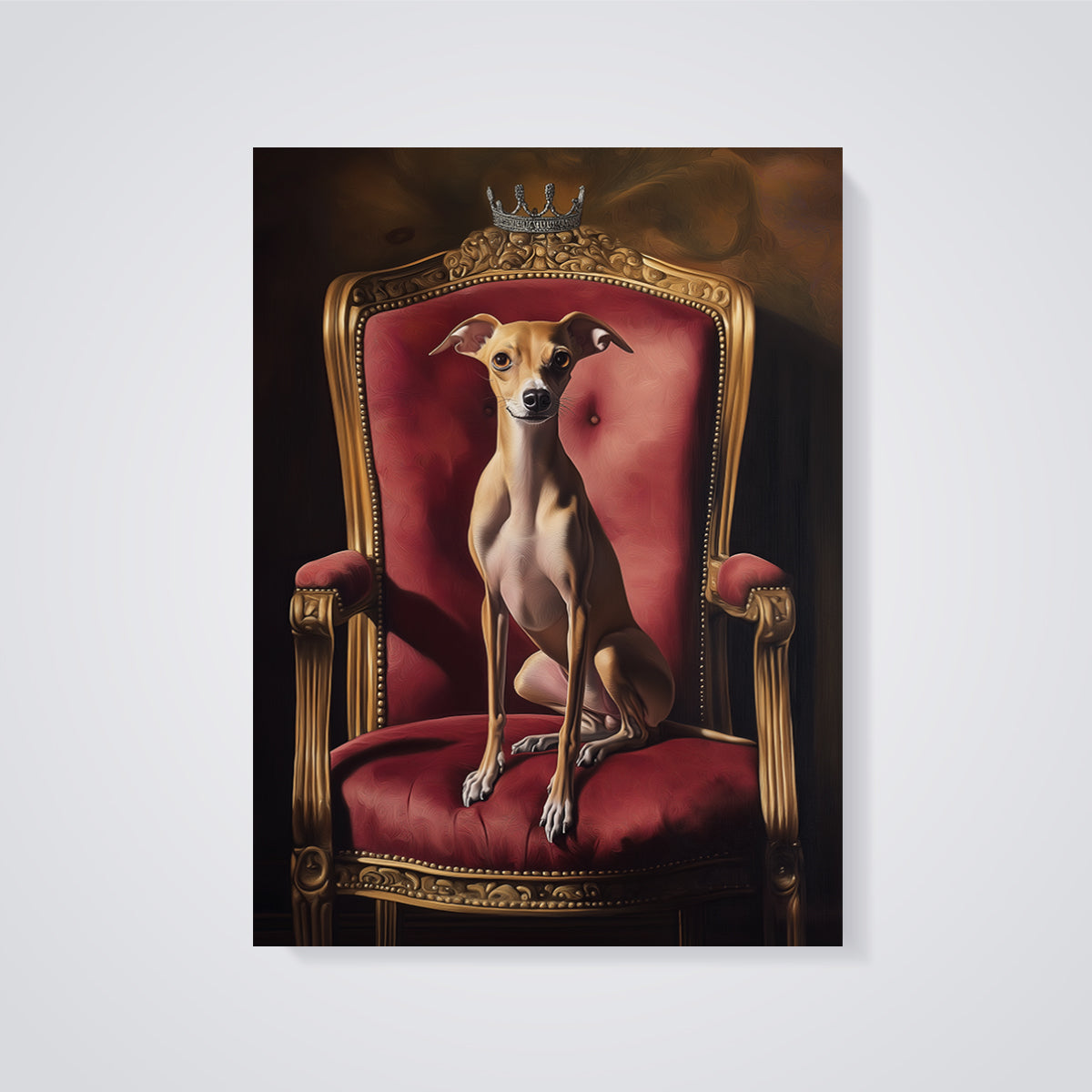 Regal Italian Greyhound Throne Print unframed on a grey background