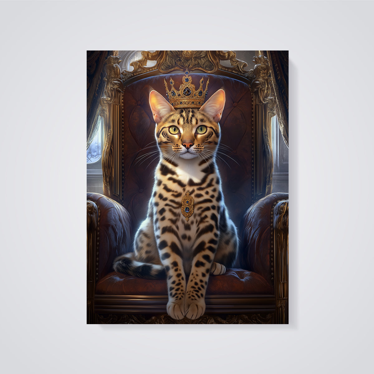 Regal King Cat Throne Print unframed on a grey background