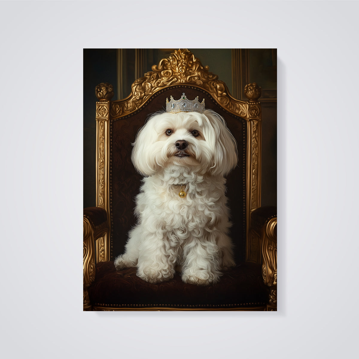 Regal Maltese Portrait Print unframed on a grey background
