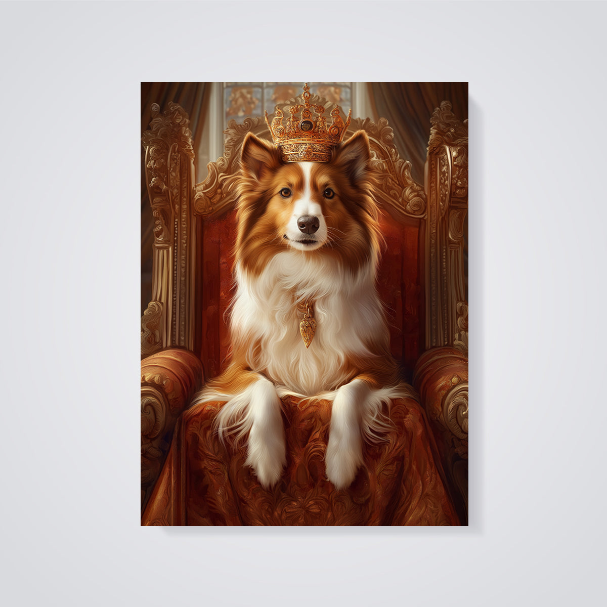 Regal Sheltie King Print unframed on a grey background