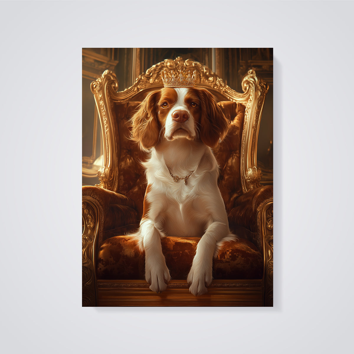 Regal Spaniel Throne Print unframed on a grey background