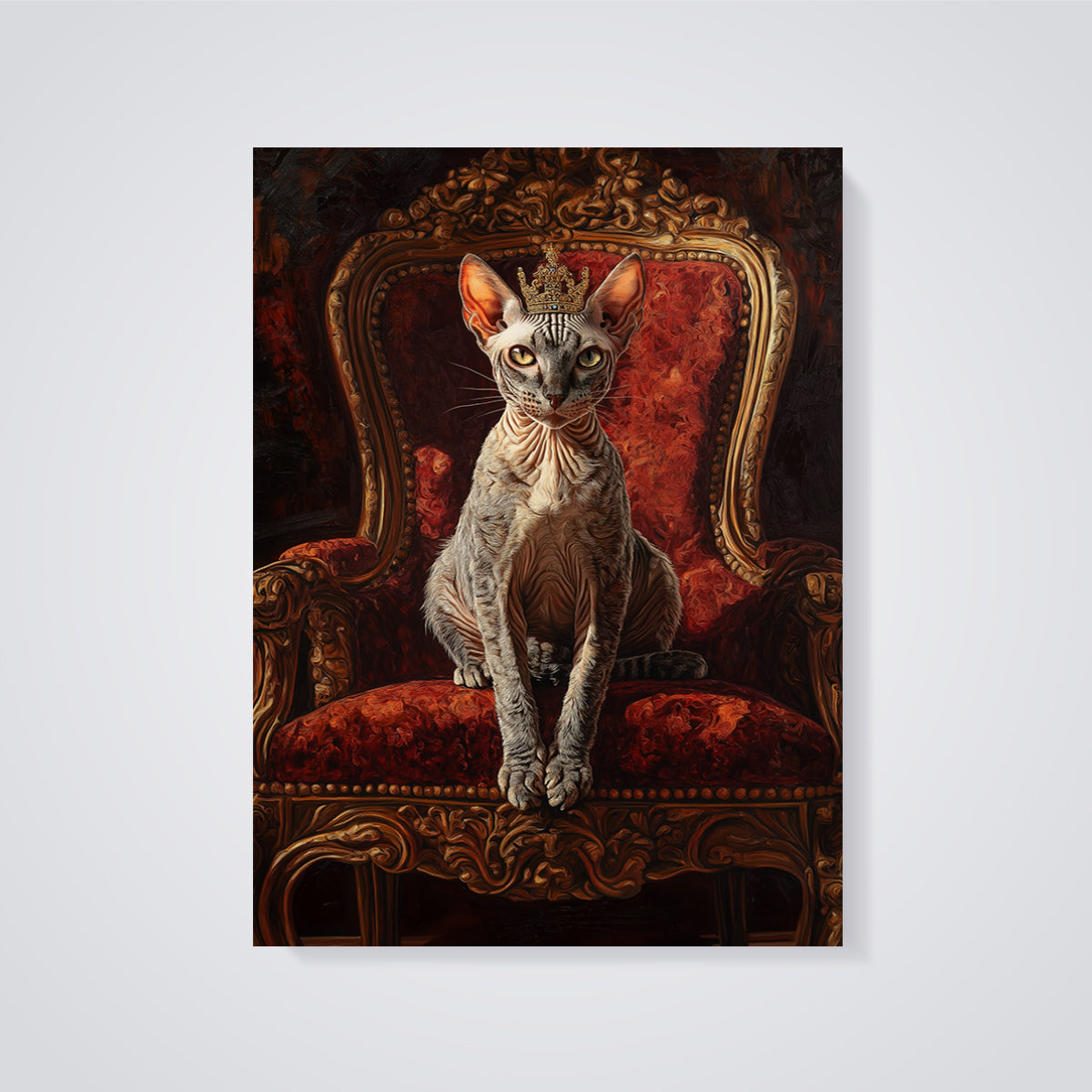 Regal Sphynx Cat Print unframed on a grey background