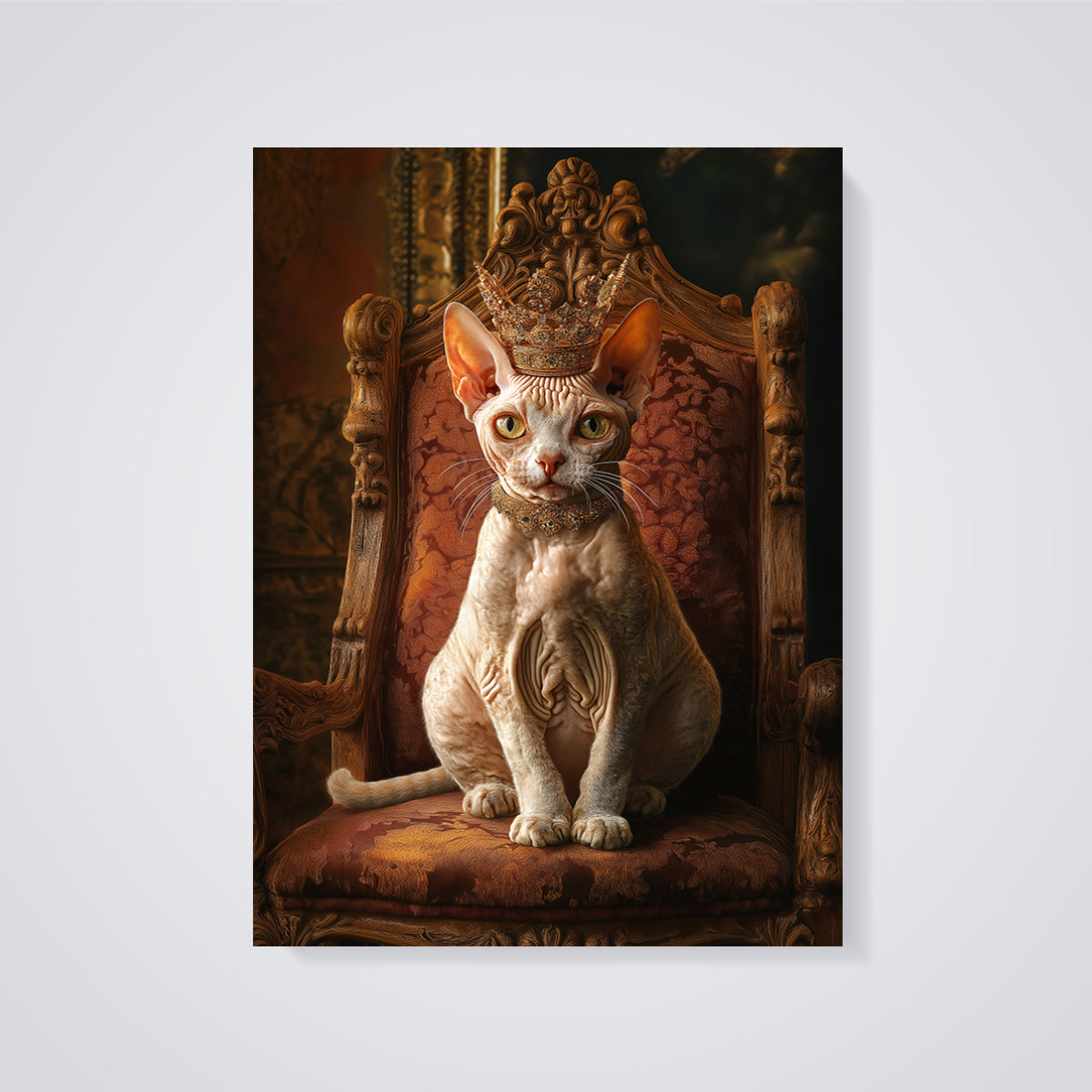 Regal Sphynx Cat Print Aesthetic unframed on a grey background