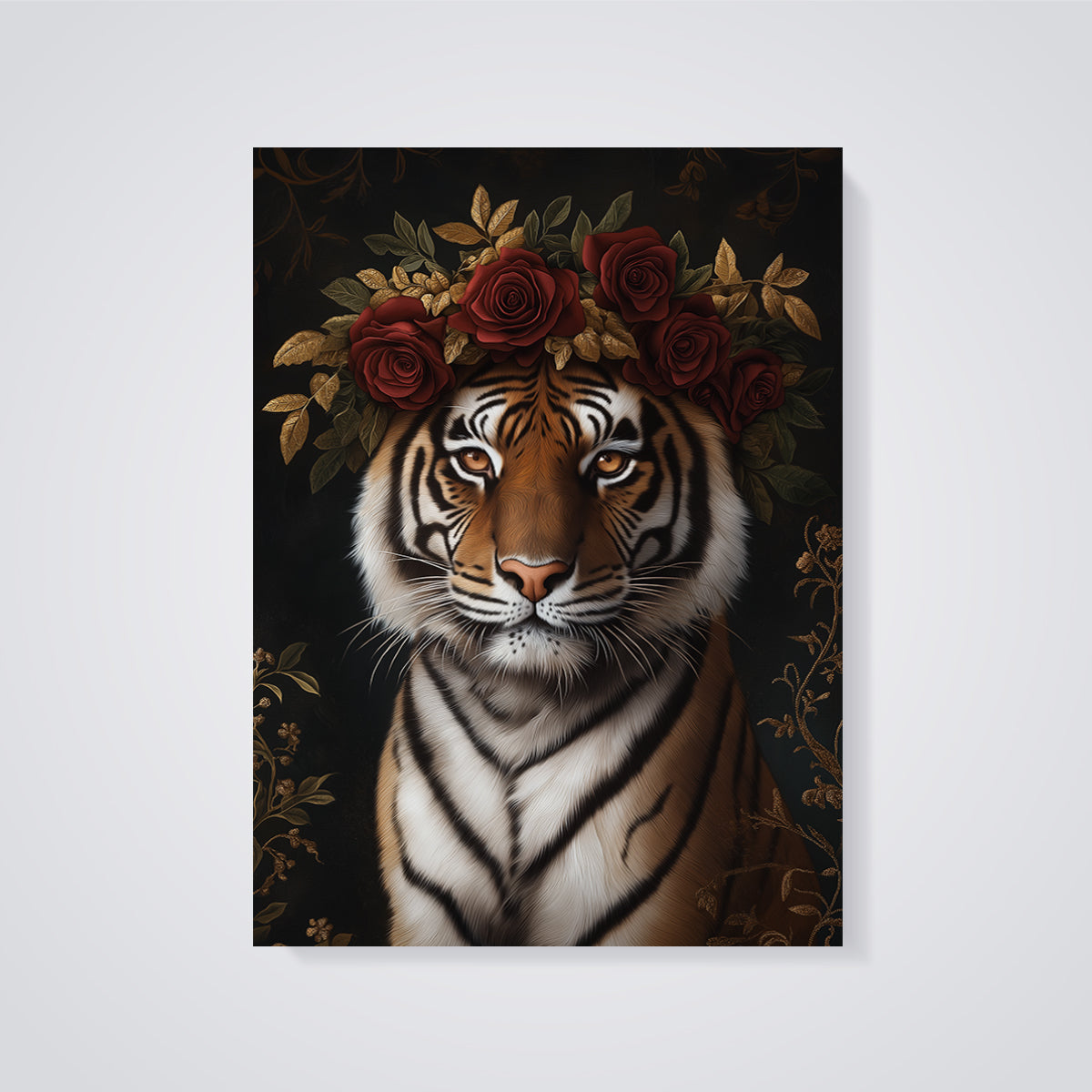 Regal Tiger Rose Crown Print unframed on a grey background