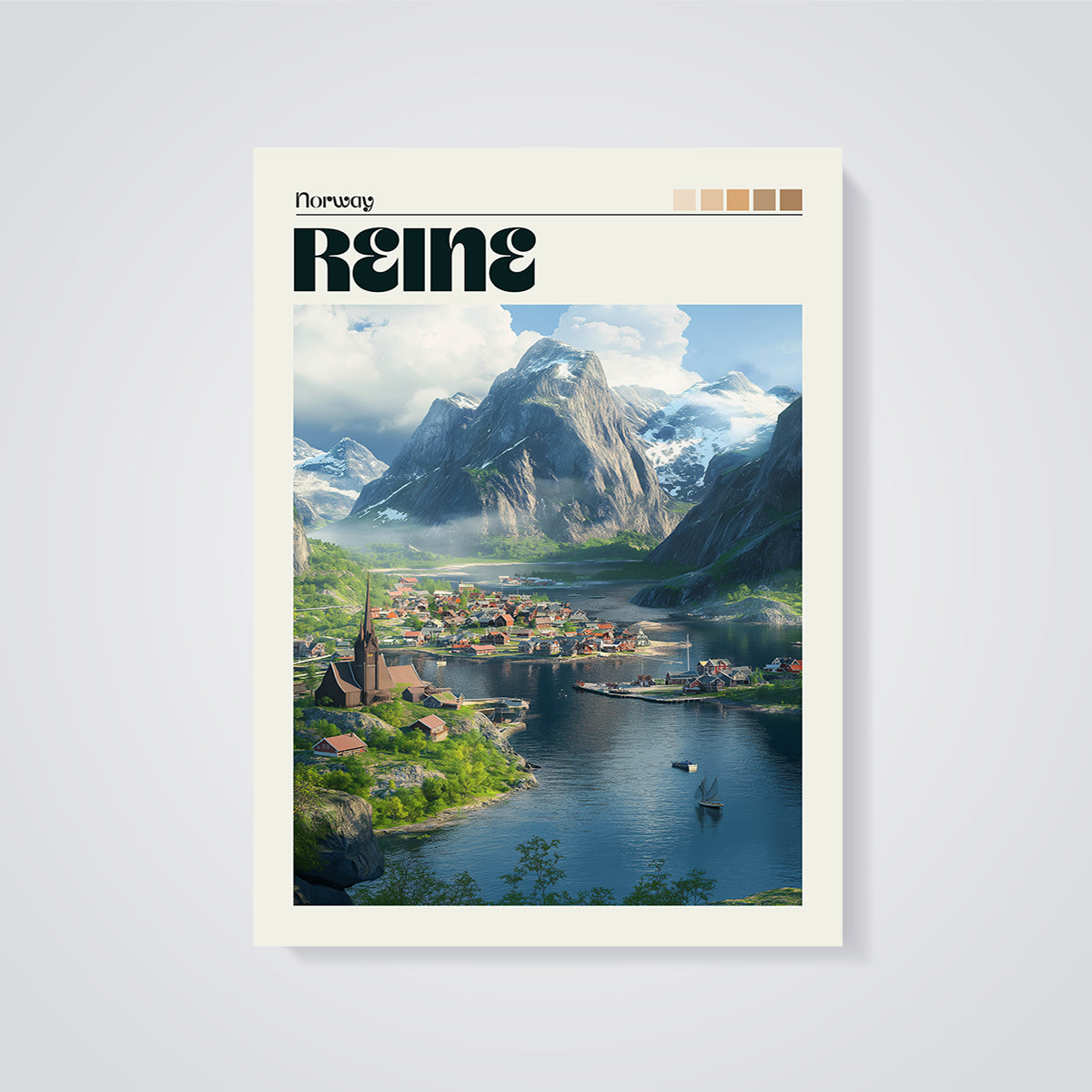 Reine Norway Village Print unframed on a grey background