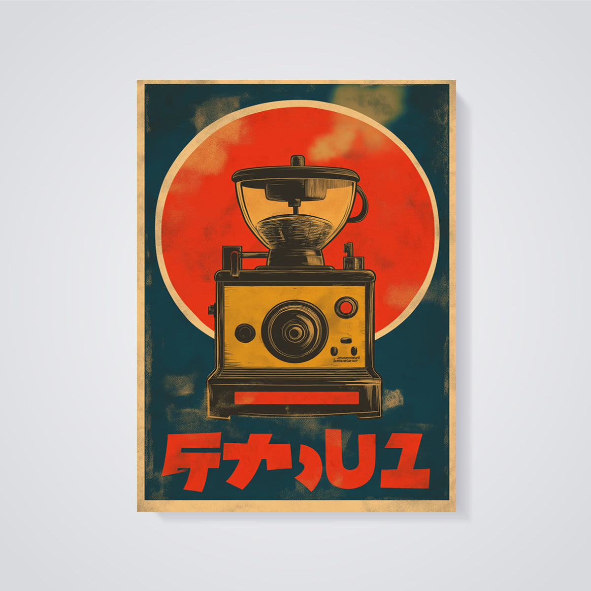 Retro Coffee Maker Print unframed on a grey background