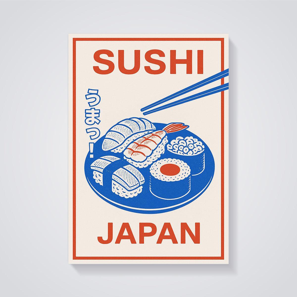 Retro Sushi Japan Print unframed on a grey background